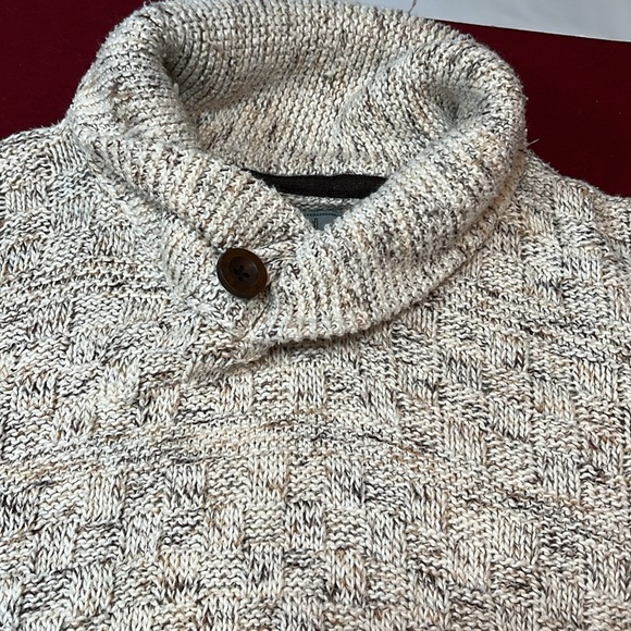 Method cowl button turtle neck Sweater mens M speckled beige tan chunky knit - Picture 4 of 16